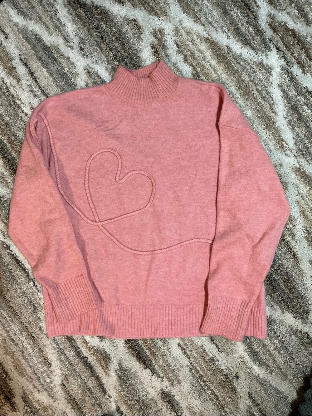 kathy ireland Dusty Pink Mock Neck Sweater with Heart Cable